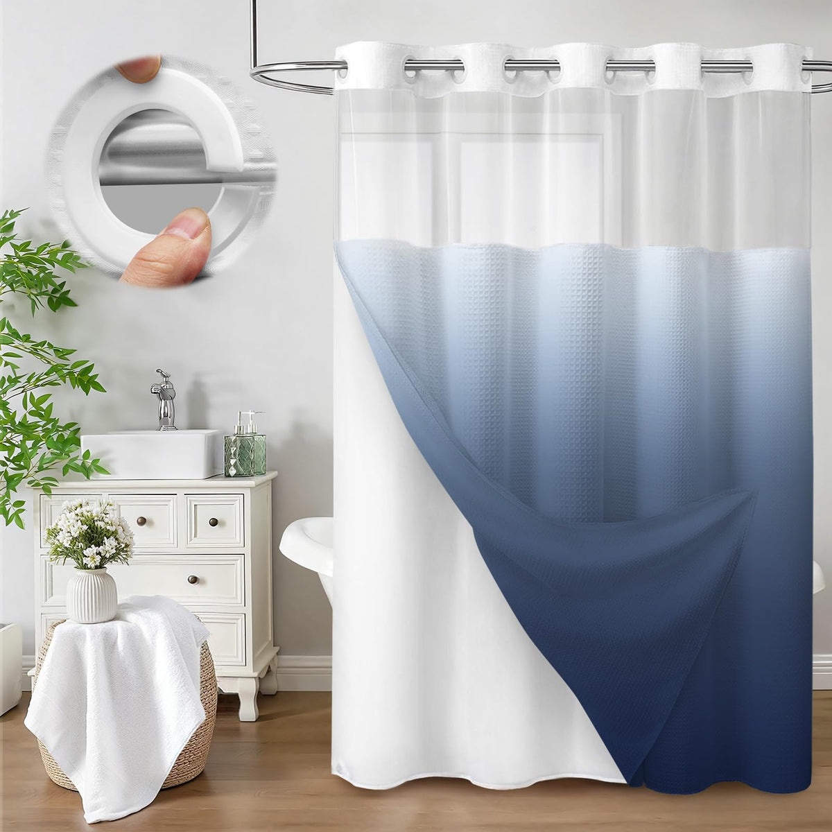 No Hook Shower Curtain with Liner Set Hotel Waffle Burgundy 72W X 75L