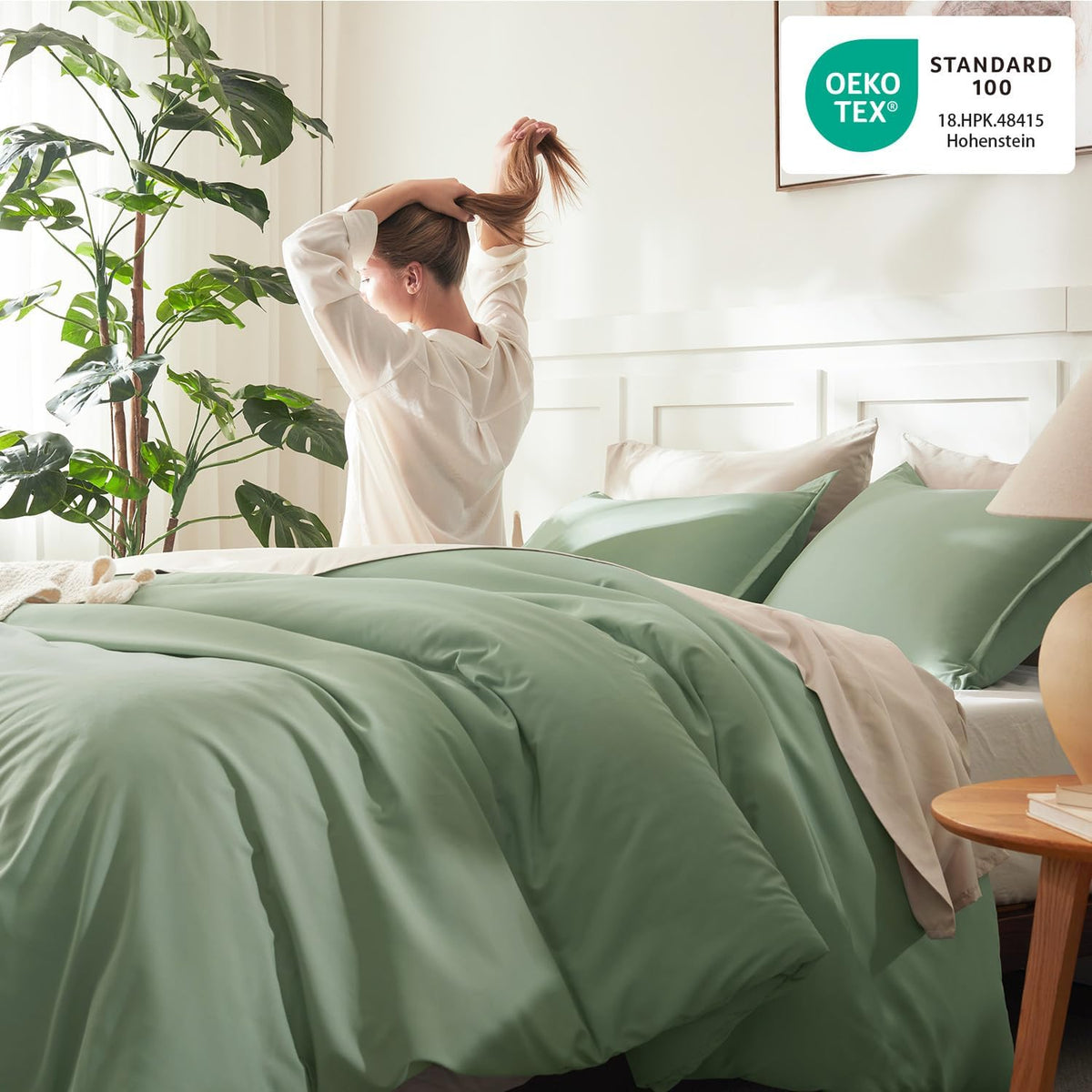 Litanika Queen Comforter Set Sage Green, 3 Pieces Lightweight Solid Bed Set