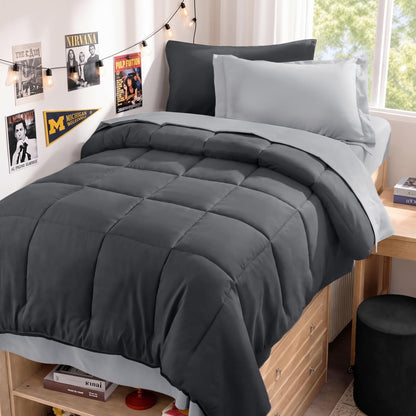 JOLLYVOGUE Full Comforter Set, Ultra-Soft Bed in a Bag Full Size 7 Pieces, Oeko-TEX Certified Bedding Set with Down Alternative Comforter, Sheets, Pillowcases & Shams, Black