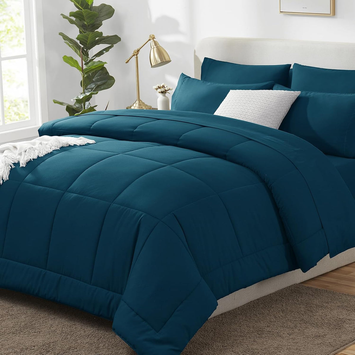 CozyLux Full Size Comforter Sets Black - 7 Pieces Bed in a Bag