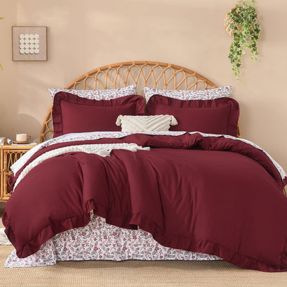 Litanika 7Pcs Full Ruffled Sage Green Comforter Set with Floral Sheets