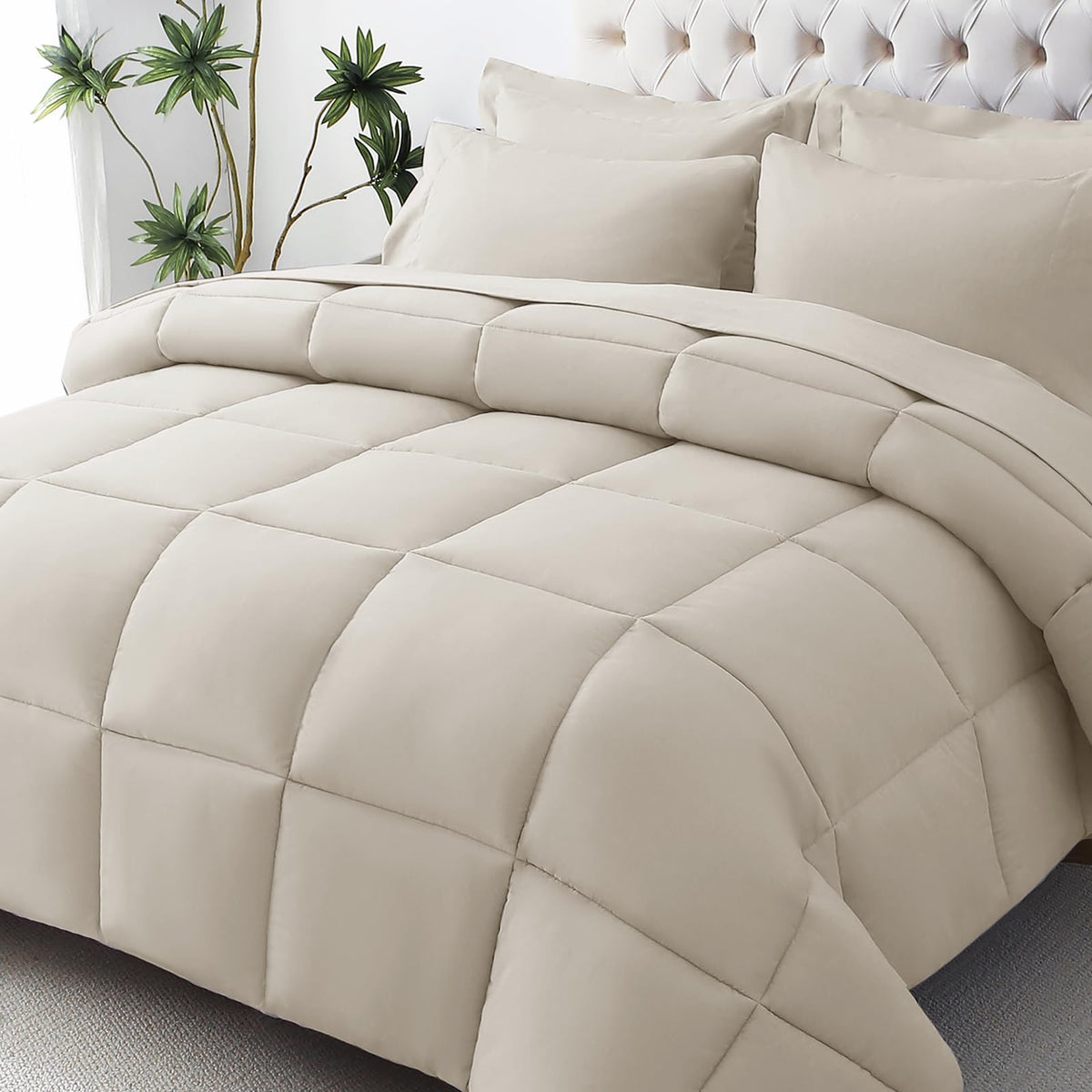 JOLLYVOGUE Full Comforter Set, Ultra-Soft Bed in a Bag Full Size 7 Pieces, Oeko-TEX Certified Bedding Set with Down Alternative Comforter, Sheets, Pillowcases & Shams, Black