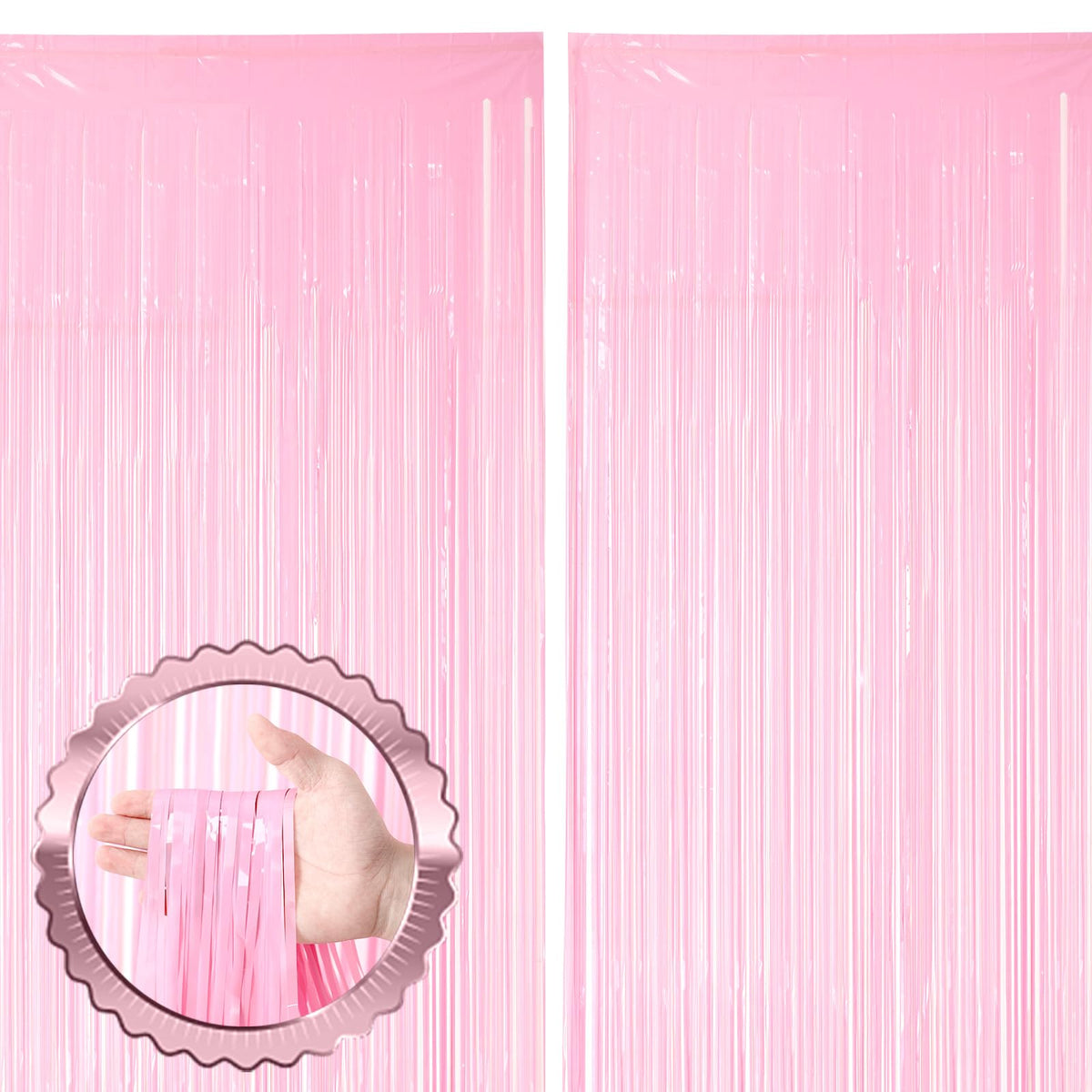 Voircoloria Laser Pink Foil Fringe Backdrop Curtains,3.3x6.6ft, 2 Pack