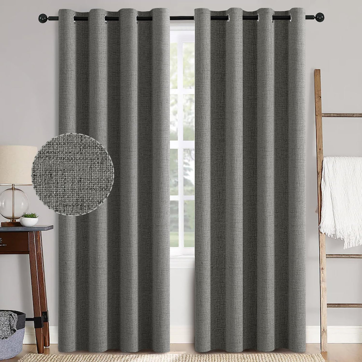 MIULEE 100% Blackout Linen Curtains for Bedroom 52x90 Inches Natural Beige