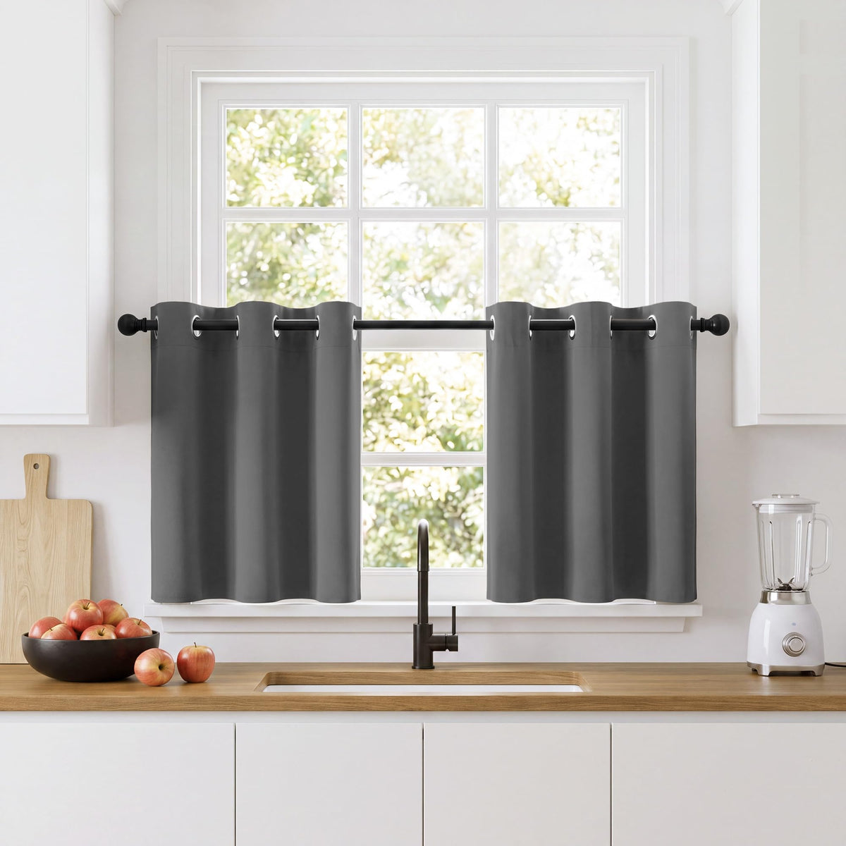 RYB HOME 100% Blackout Black Curtains for Bedroom Living Room 84 inch Long