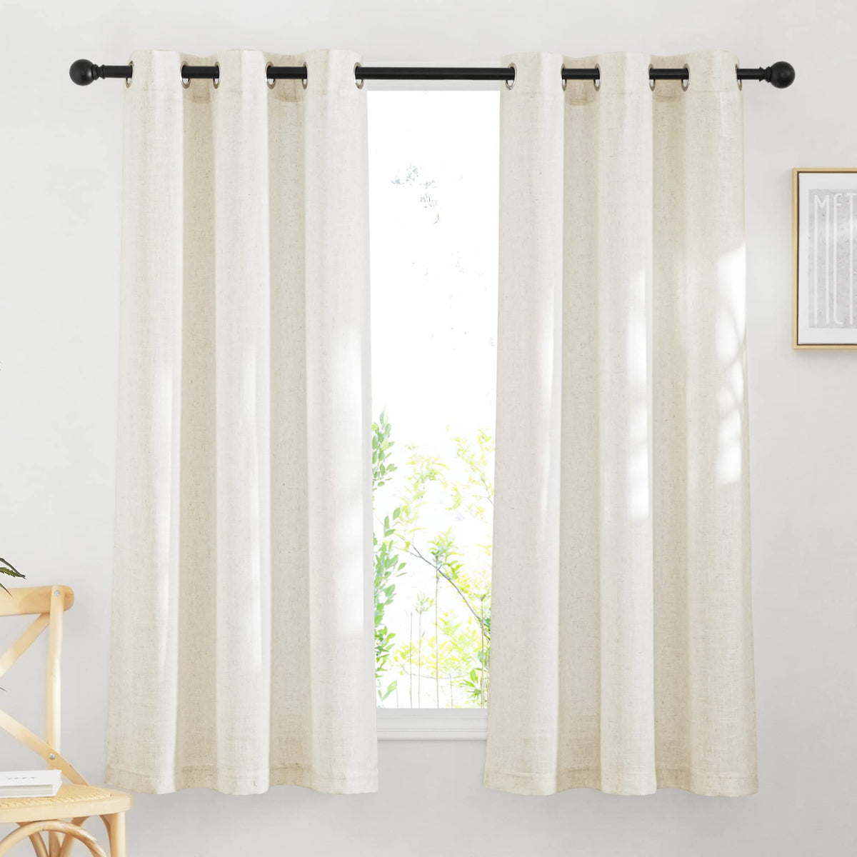 NICETOWN Semi Sheer Linen Ivory Curtains for Bedroom, W52xL84, 2 Panels