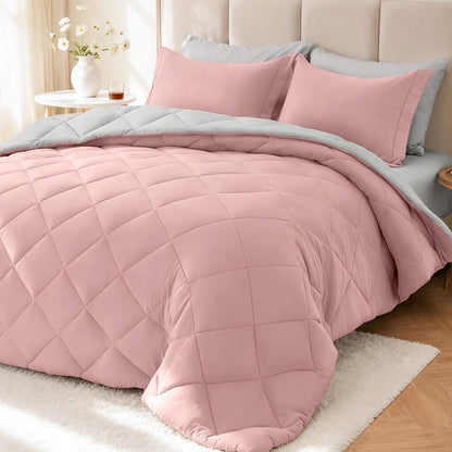 MUXHOMO Queen Comforter Set 7 Pieces, Reversible Bed in a Bag, Red/Black