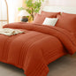 CozyLux Queen Comforter Set Beige - 7 Pieces Vertical Quilted Bed in a Bag