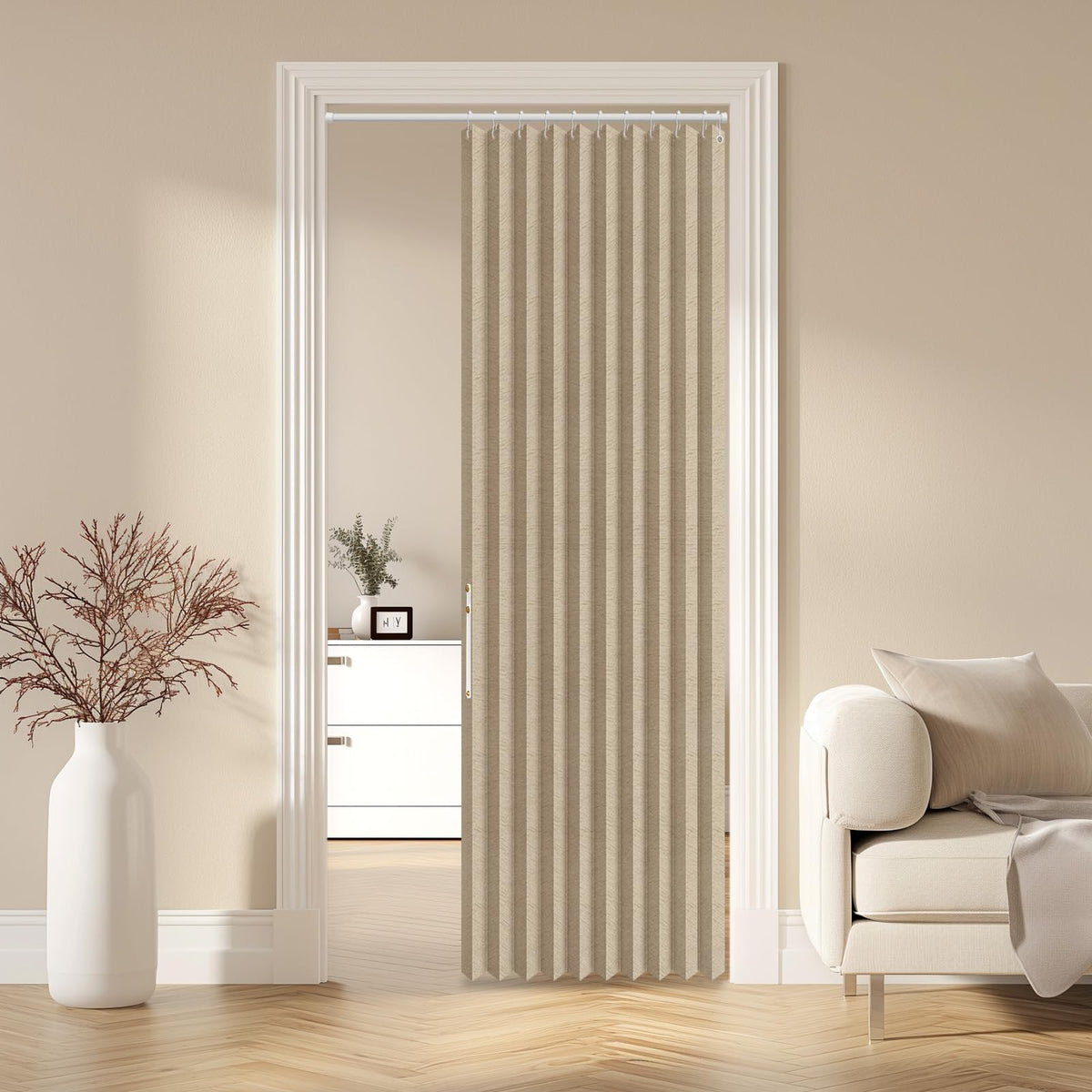 AJAZZ Blackout Accordion Door Magnetic Door Curtain Folding Closet Doors Curtain Invisible for Bedroom Room Living Room Doorway, Grey 42" W x 78" L, 1 Panel