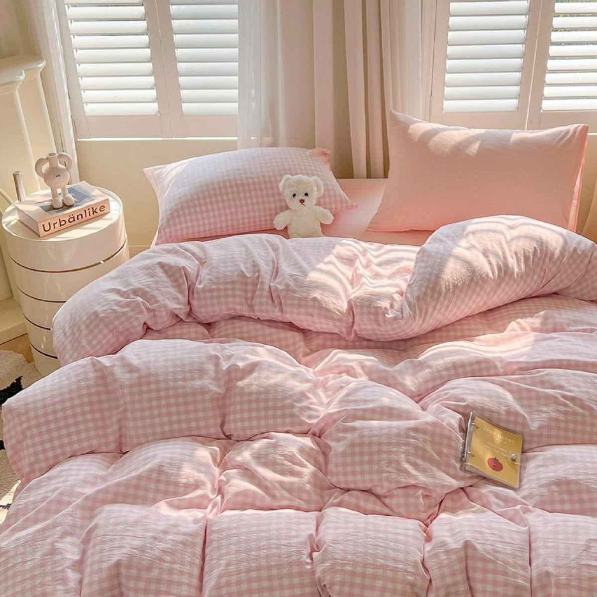 LifeTB Queen Comforter Set Fluffy Plaid Checkered Pattern Modern Style Geometric Comforter with 2 Pillow Shams Grid Plaid Bedding Comforter for Boys Men All Season Queen Size Bed Comforter Set