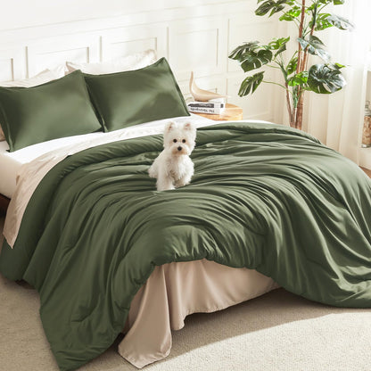 Litanika Queen Comforter Set Sage Green, 3 Pieces Lightweight Solid Bed Set