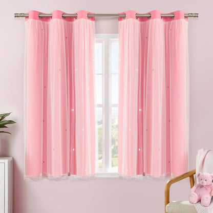 XiDi Blackout Curtains for Girls Bedroom Decor Pink Kids Rainbow Curtains