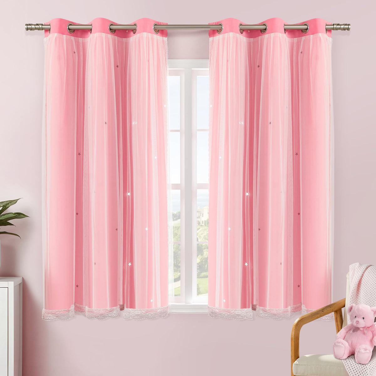 XiDi Curtains for Girls Bedroom Decor, Rainbow Blackout Curtains for Kids/Little Girl Room Decor, Unicorn Wall Decals,Pink Purple Green,63 x 34 inches,1 Panel