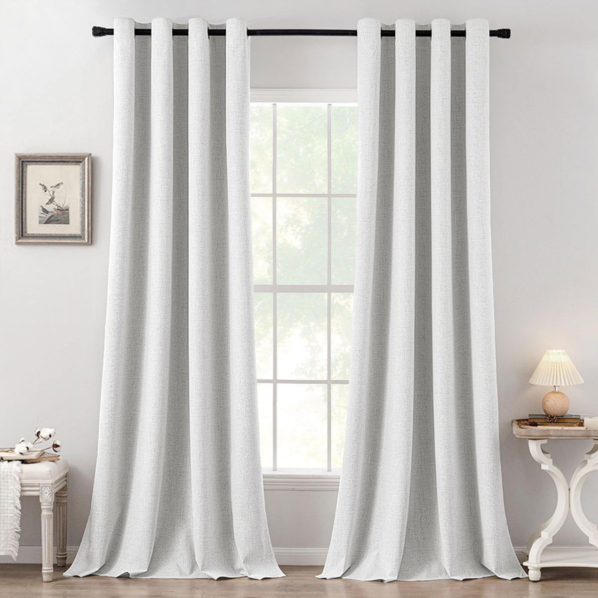 MIULEE 100% Blackout Linen Curtains for Bedroom 52x84 Inches Natural Beige