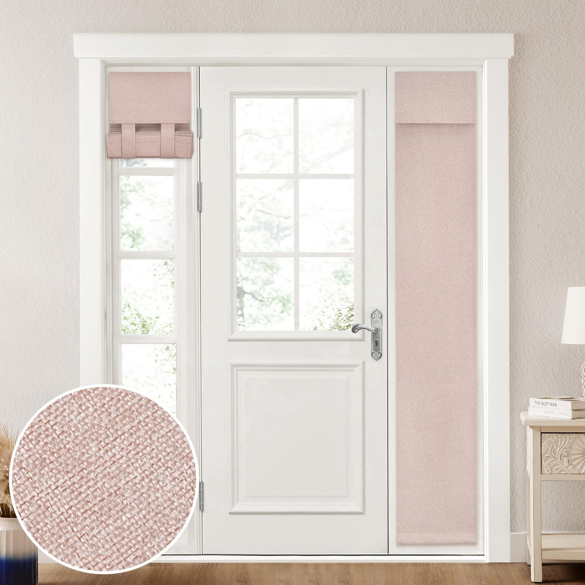 HOMEIDEAS 100% Blackout Linen Door Curtains for French Door 26x68 Inch