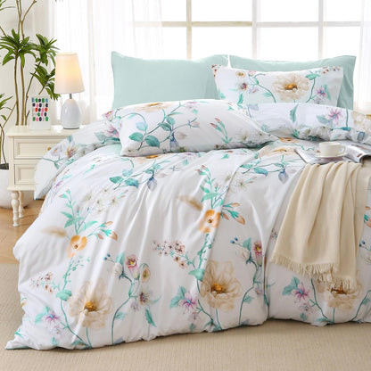 MUXHOMO Queen Comforter Set, 7-Piece Floral Bed in a Bag, Sage Green