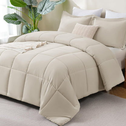 CozyLux Queen Comforter Set, 3-Piece Box-Stitched, Black