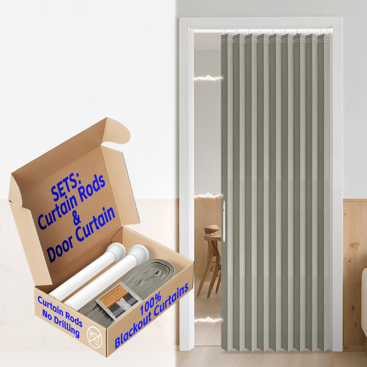 AJAZZ Blackout Accordion Door Magnetic Door Curtain Folding Closet Doors Curtain Invisible for Bedroom Room Living Room Doorway, Grey 42" W x 78" L, 1 Panel
