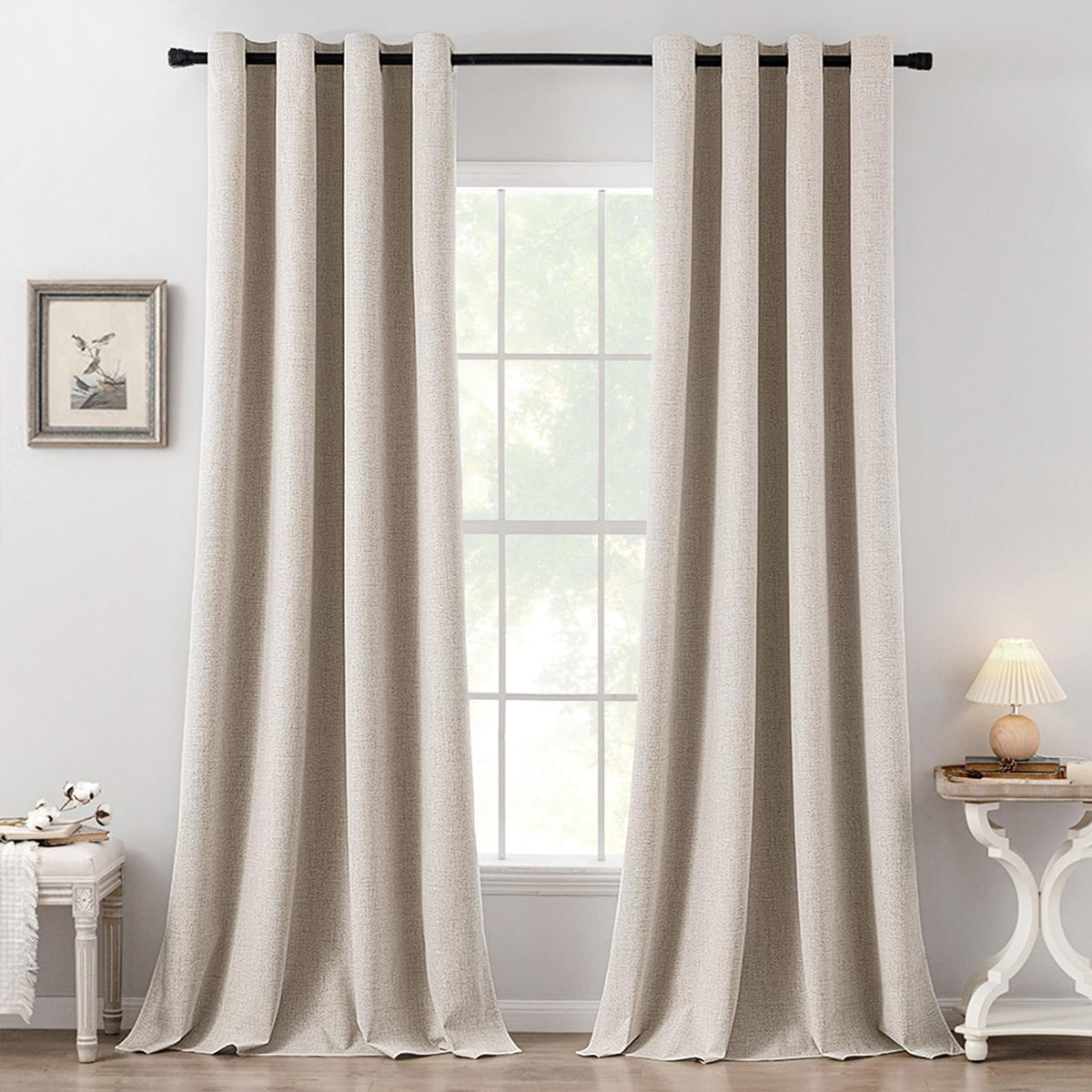 MIULEE 100% Blackout Linen Curtains for Bedroom 52x84 Inches Natural Beige
