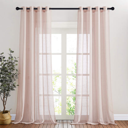 NICETOWN Semi Sheer Linen Ivory Curtains for Bedroom, W52xL84, 2 Panels