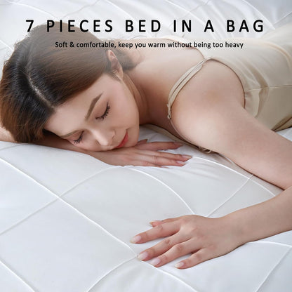 White Comforter Queen Set, All Season Diamond Bedding Sets 7 Pcs