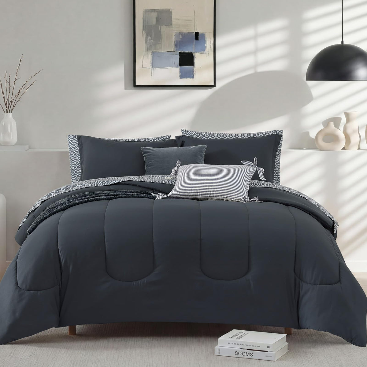 Monbix Full Size Comforter Sets - 7 Pieces Bed in a Bag Full Bedding Set