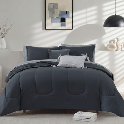 Monbix Full Size Comforter Sets - 7 Pieces Bed in a Bag Full Bedding Set