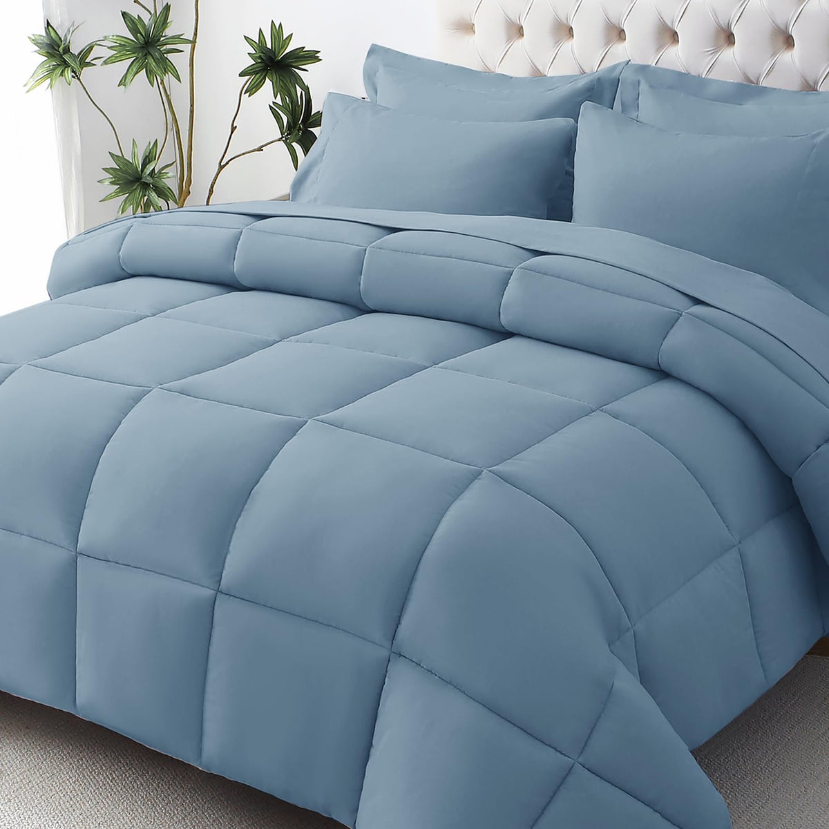 JOLLYVOGUE Full Comforter Set, Ultra-Soft Bed in a Bag Full Size 7 Pieces, Oeko-TEX Certified Bedding Set with Down Alternative Comforter, Sheets, Pillowcases & Shams, Black