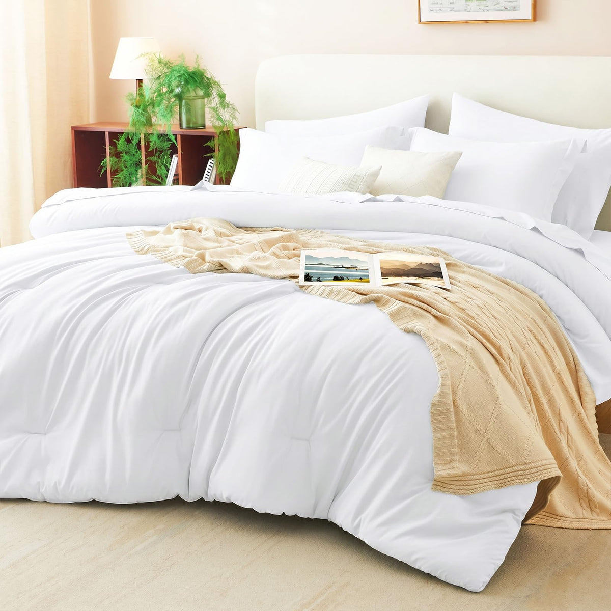 CozyLux Queen Comforter Set Black, 7 Pieces Bed in a Bag