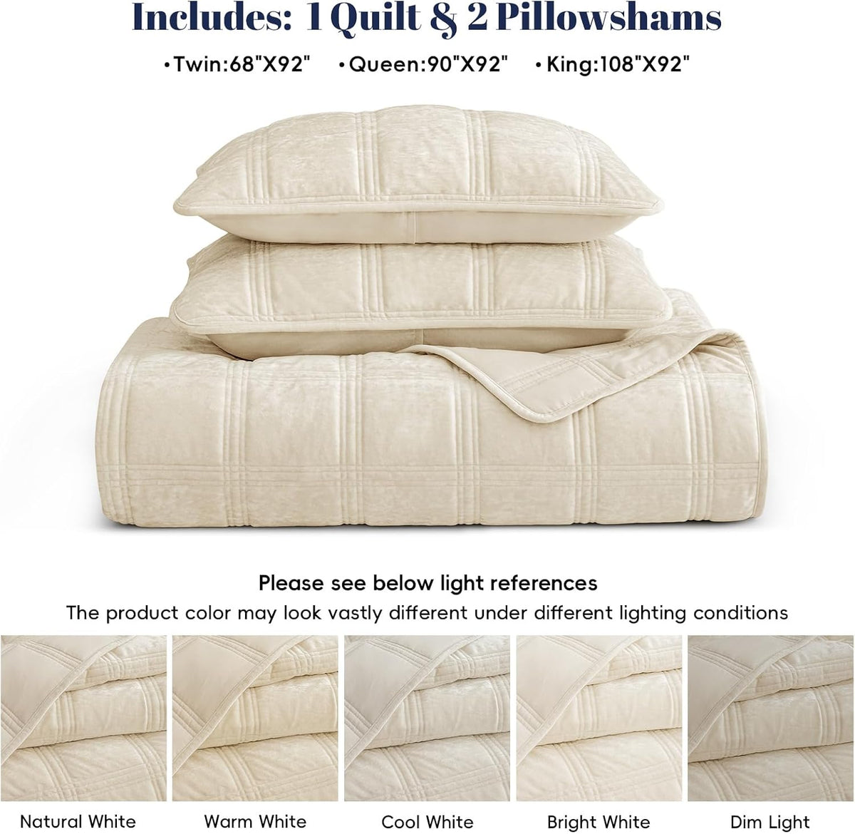 PHF Diamond Pattern Luxury Velvet Quilt Set Queen Size, Sand