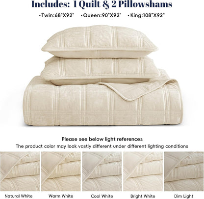PHF Diamond Pattern Luxury Velvet Quilt Set Queen Size, Sand