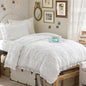 WONGS BEDDING White Queen Comforter Set,Boho Ruffle Comforter for Queen Bed,Soft Seersucker Shabby Chic Bedding Set with 1 Comforter,2 Tufted Pillowcases 90"×90"