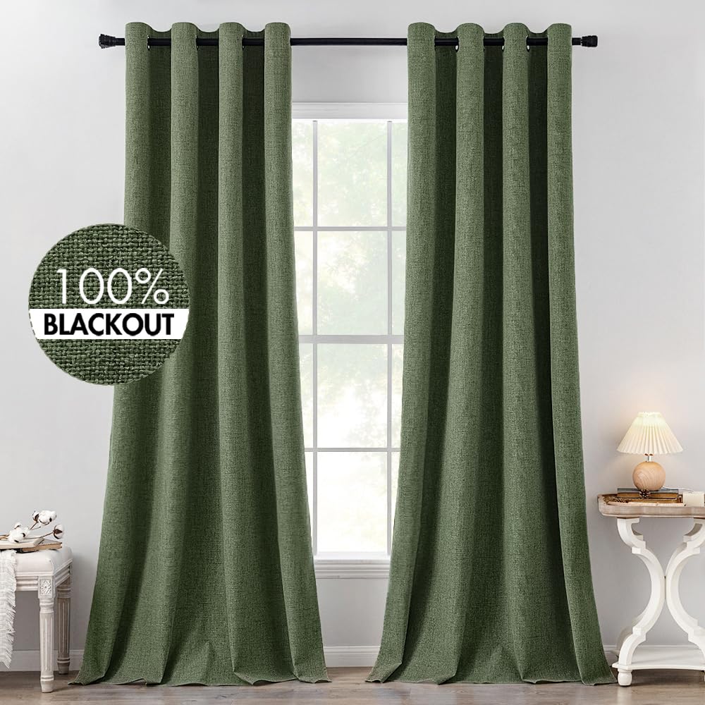 MIULEE 100% Blackout Linen Curtains for Bedroom 52x90 Inches Natural Beige