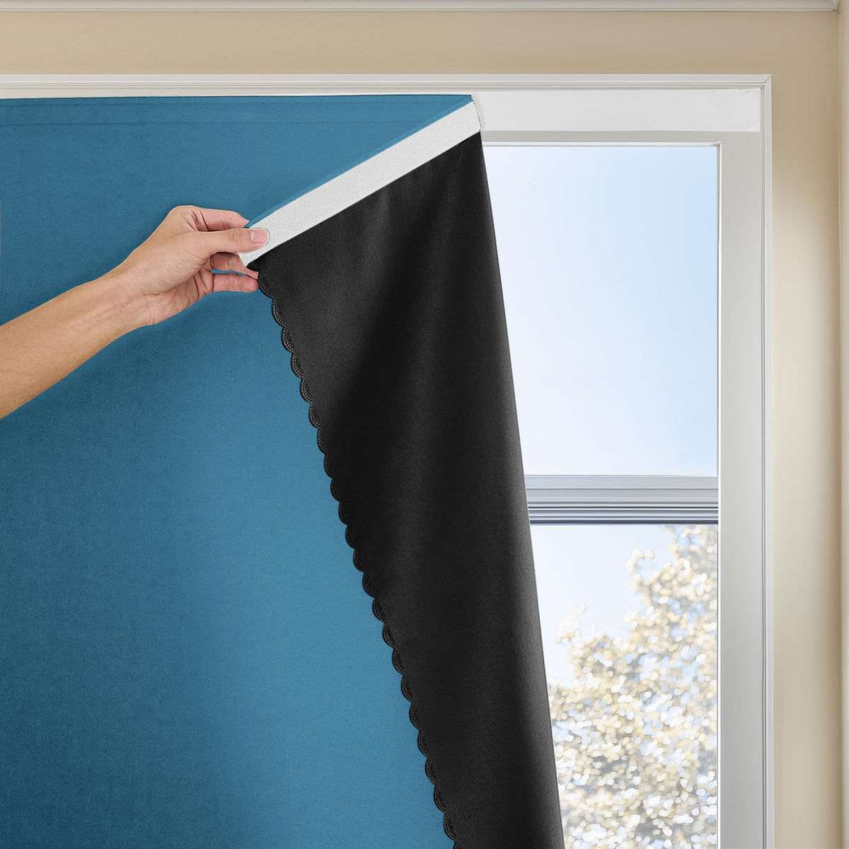 Autohesion Curtains for Windows,Bedroom Blackout Curtains for - Thermal Lnsulated No Drill Curtains Room Darkening Black Small Drapes, JILRON,(1 Panels,35Wx48L inch-Black)