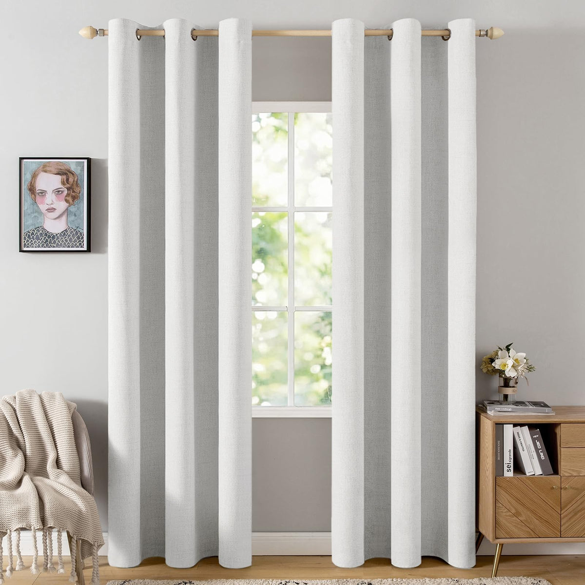 MIULEE 100% Blackout Linen Curtains for Bedroom 52x84 Inches Natural Beige