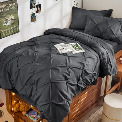 JOLLYVOGUE Queen Comforter Set 7 Pieces - Bed in a Bag Queen for All Season, Pintuck Bedding Comforter Sets with Comforter, Flat Sheet, Fitted Sheet and Pillowcases & Shams, Pink