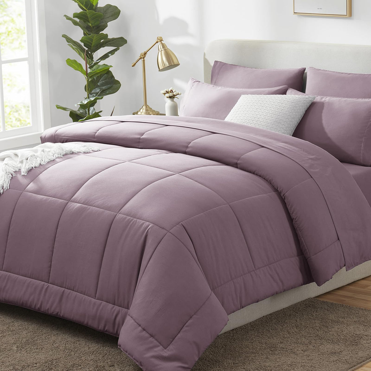CozyLux Queen Comforter Set Black - 7 Pieces Bed in a Bag