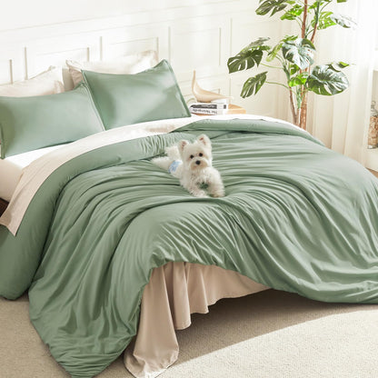 Litanika Queen Comforter Set Sage Green, 3 Pieces Lightweight Solid Bed Set