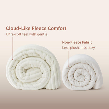 Bedsure Large Queen Fluffy Comforter Set, Cozy Fleece Cream White Bedding
