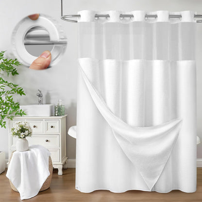 No Hook Shower Curtain with Liner Set Hotel Waffle Burgundy 72W X 75L