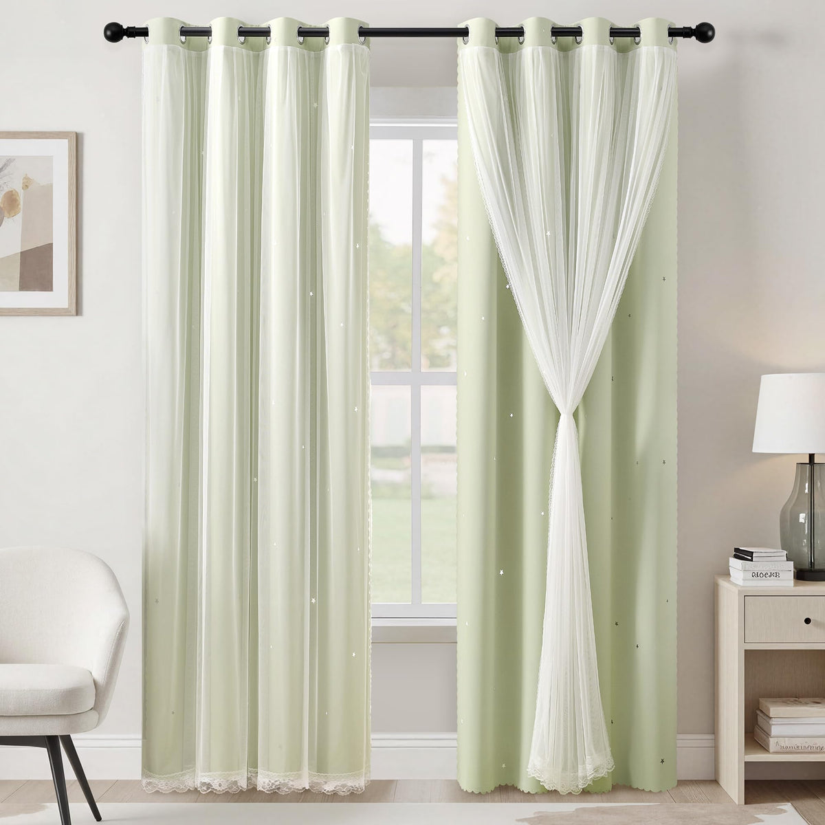 XiDi Curtains for Girls Bedroom Decor, Rainbow Blackout Curtains for Kids/Little Girl Room Decor, Unicorn Wall Decals,Pink Purple Green,63 x 34 inches,1 Panel