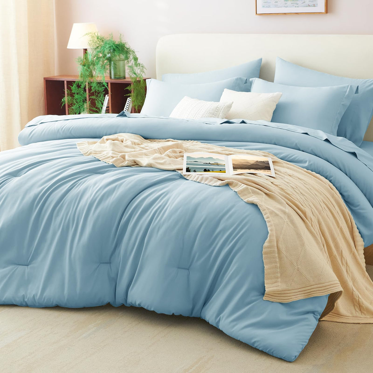 CozyLux Queen Comforter Set Black, 7 Pieces Bed in a Bag