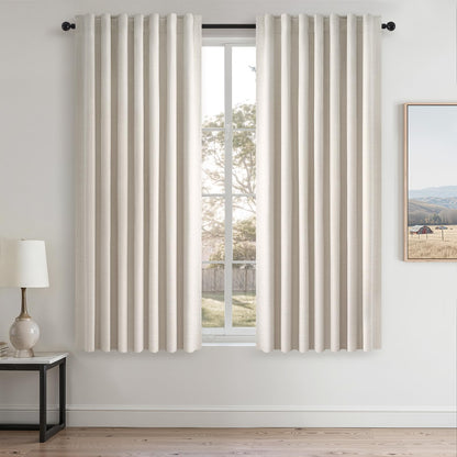 Topfinel Cream Linen Blackout Curtains 84 Inch Long for Bedroom Living Room, Ivory Pinch Pleat Back Tab Full Blackout Drapes Farmhouse Boho Curtains for Window, White Neutral Curtains 52" X 84" 7 FT