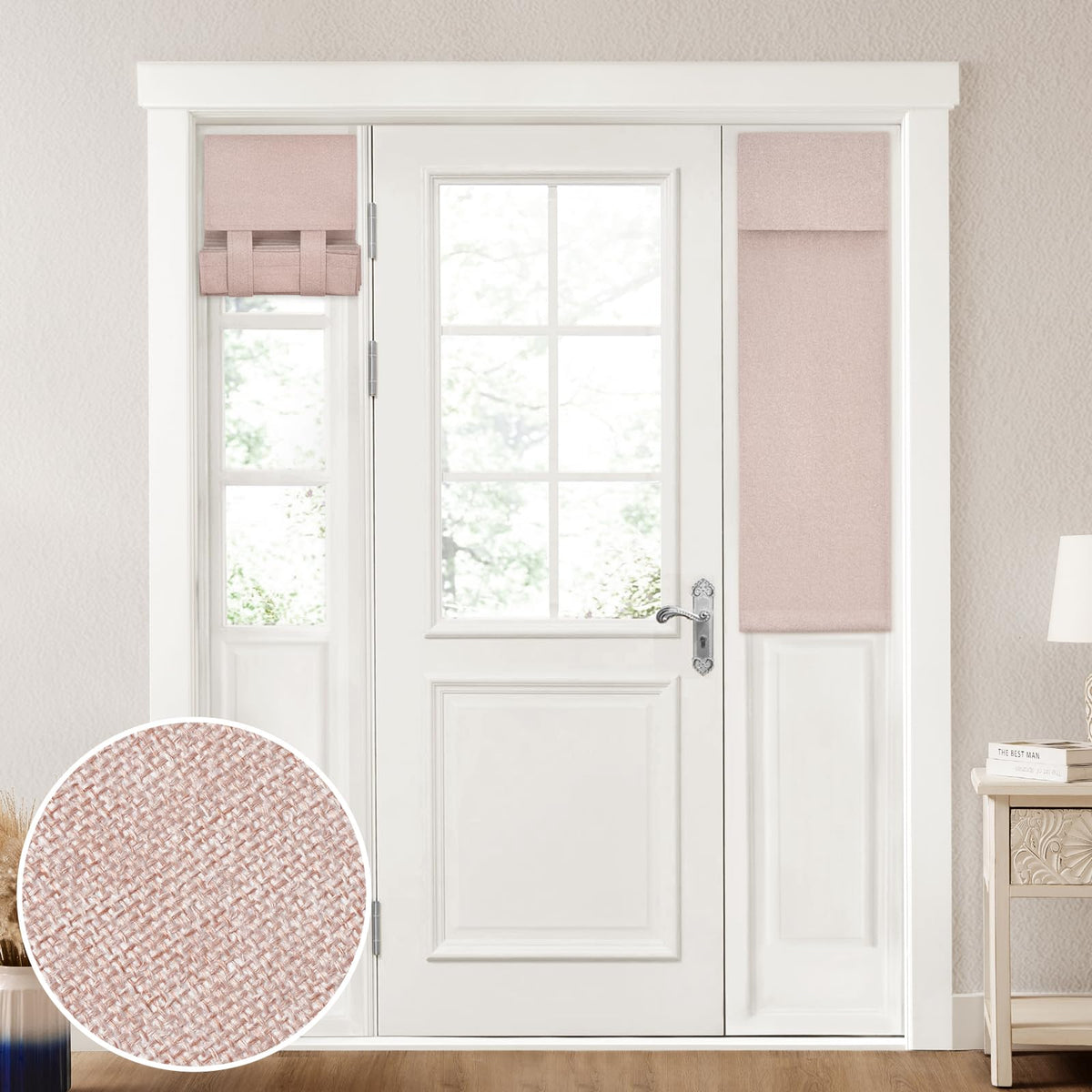 HOMEIDEAS 100% Blackout Linen Door Curtains for French Door 26x68 Inch