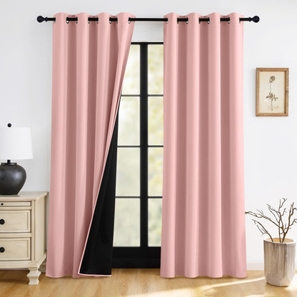 RYB HOME 100% Blackout Black Curtains for Bedroom Living Room 84 inch Long
