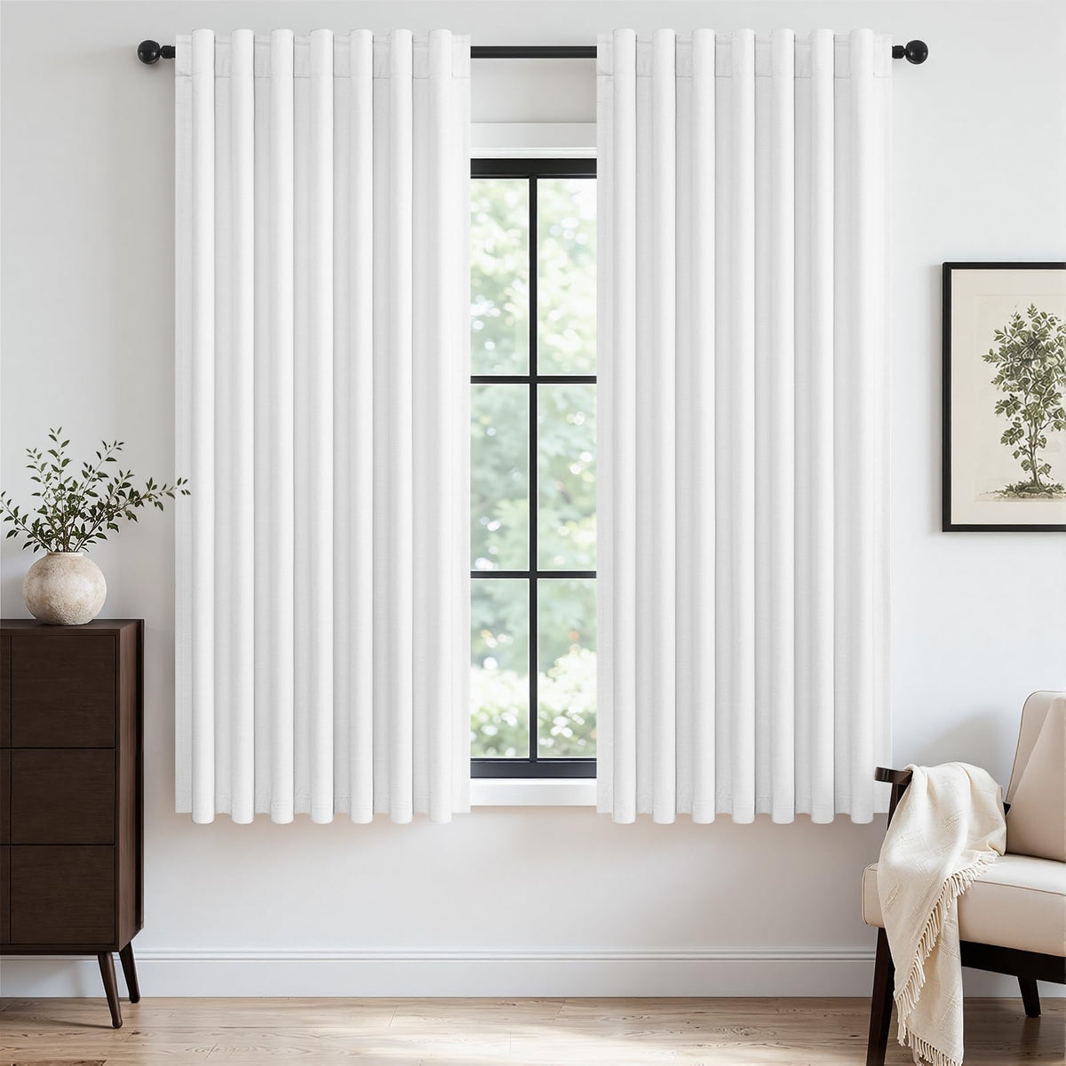 Topfinel Cream Linen Blackout Curtains 84 Inch Long for Bedroom Living Room, Ivory Pinch Pleat Back Tab Full Blackout Drapes Farmhouse Boho Curtains for Window, White Neutral Curtains 52" X 84" 7 FT