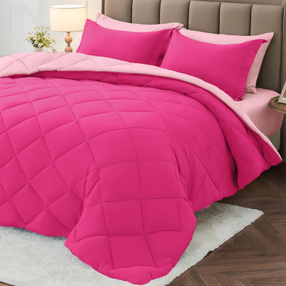 MUXHOMO Queen Comforter Set 7 Pieces, Reversible Bed in a Bag, Red/Black