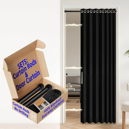 AJAZZ Blackout Accordion Door Magnetic Door Curtain Folding Closet Doors Curtain Invisible for Bedroom Room Living Room Doorway, Grey 42" W x 78" L, 1 Panel