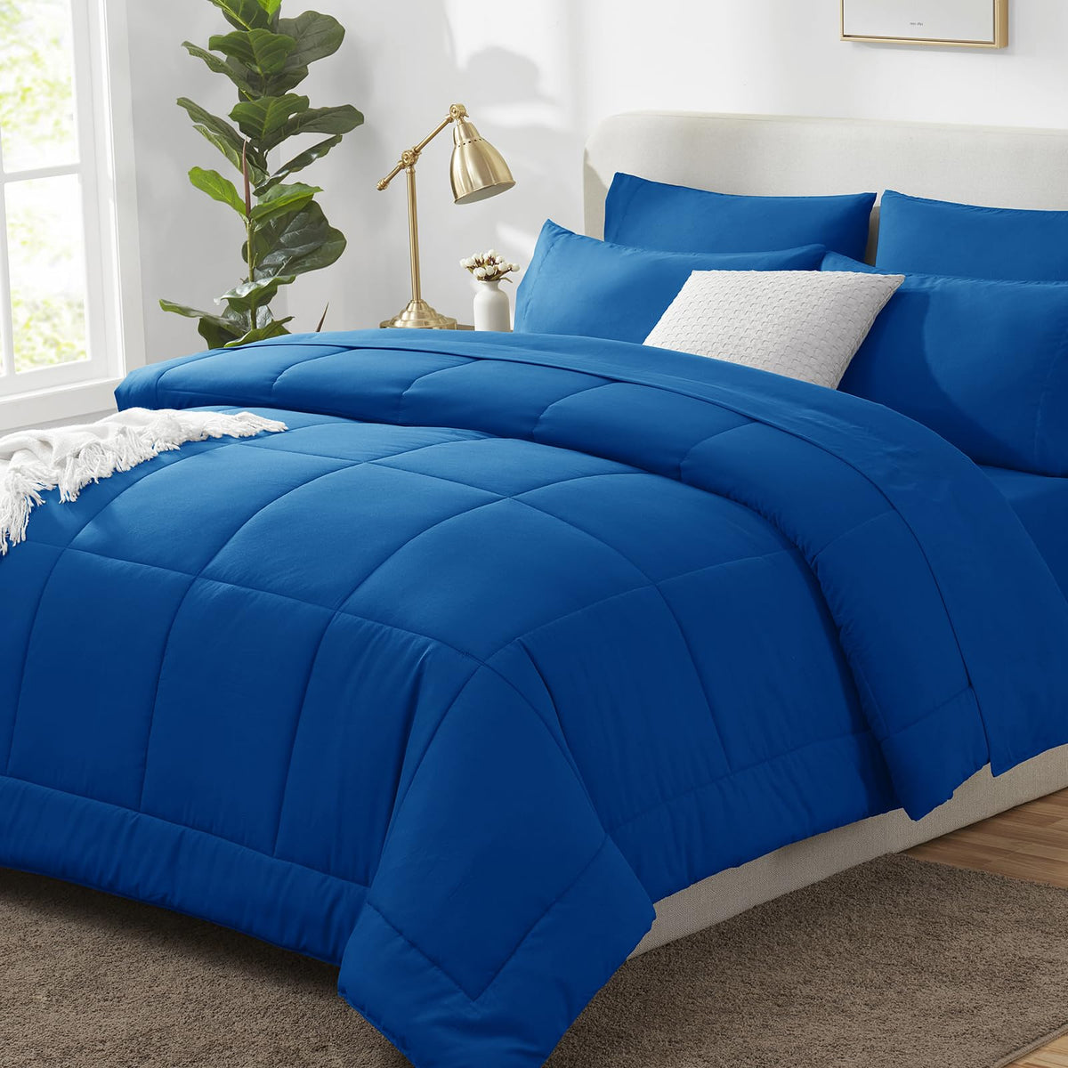CozyLux Queen Comforter Set Black - 7 Pieces Bed in a Bag