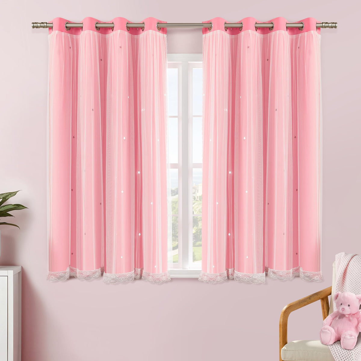 XiDi Blackout Curtains for Girls Bedroom Decor Pink Kids Rainbow Curtains